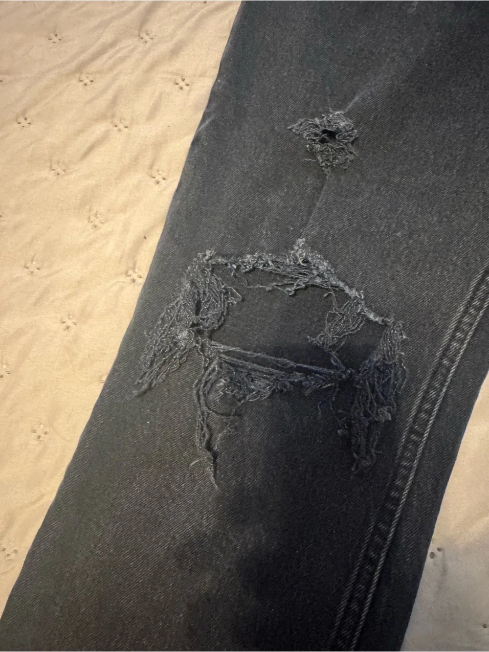 (LONG Length) Black Distressed Straight-Leg Jeans ABERCROMBIE
